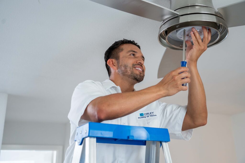 Greenville, SC Electrician Installing a Ceiling Fan